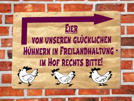 Wegweiser Eier von glücklichen Hühnern Bild
