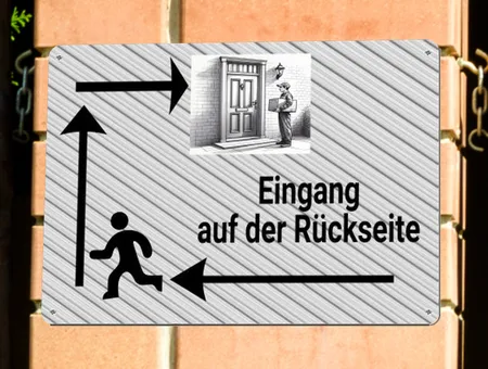  Wegweiser Eingang auf der Rückseite Bild