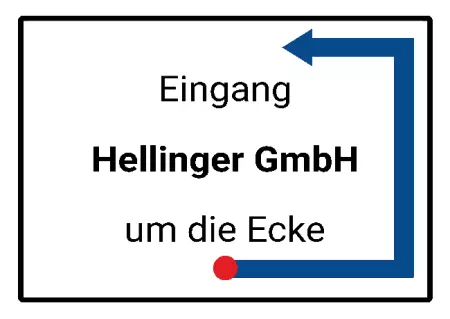  Wegweiser Eingang Hellinger GmbH um die Ecke Bild