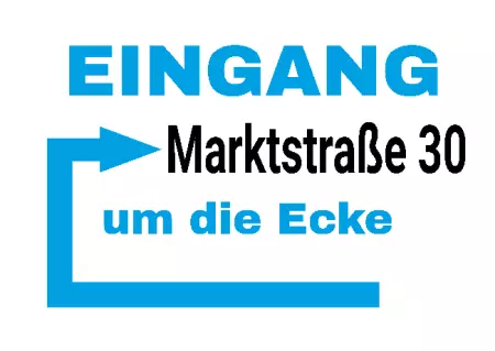  Wegweiser Eingang um die Ecke Bild