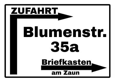 Wegweiser Zufahrt Blumenstr. 35a Bild